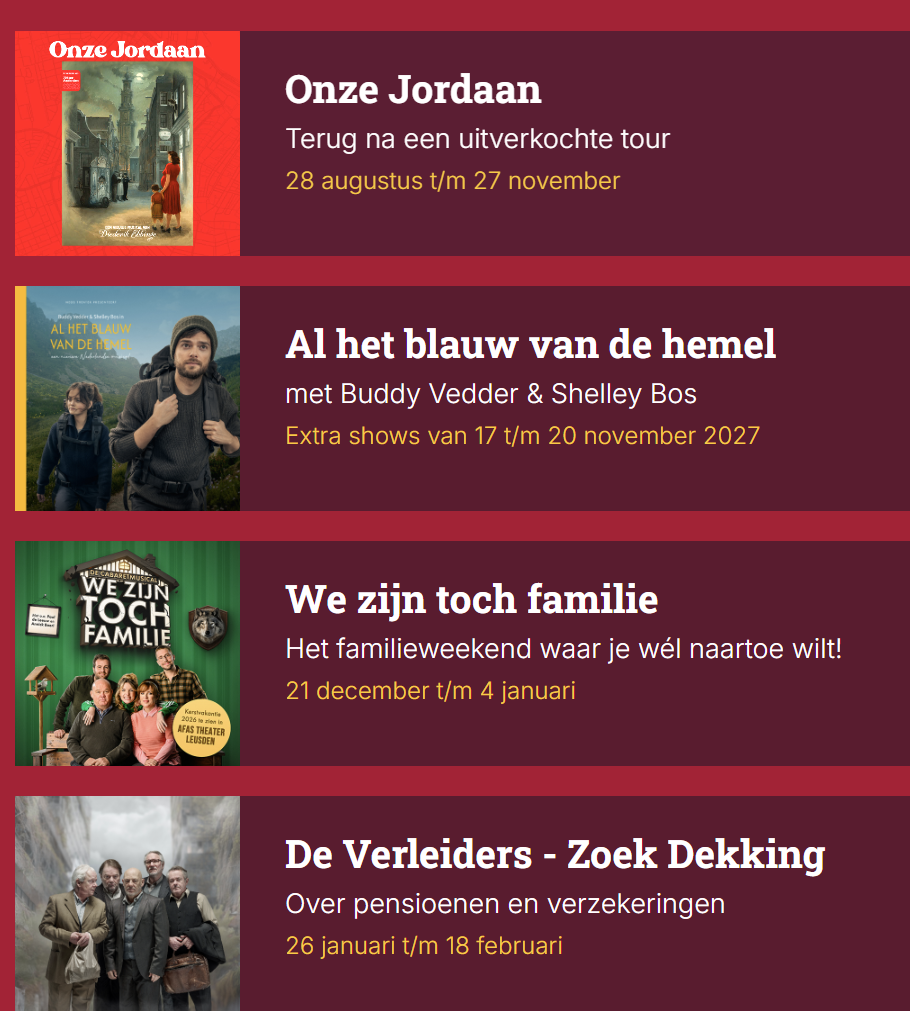 Agenda AFAS Theater Leusden